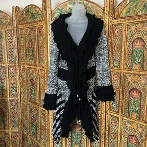 Black and White Ruffle Sweater by Papillion - Size M